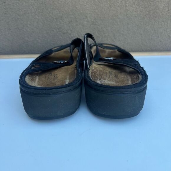 Naot Womens Sandal Size EU 41 US 10 Black Leather Wedge Slide Rhinestones Stretc - Picture 5 of 8